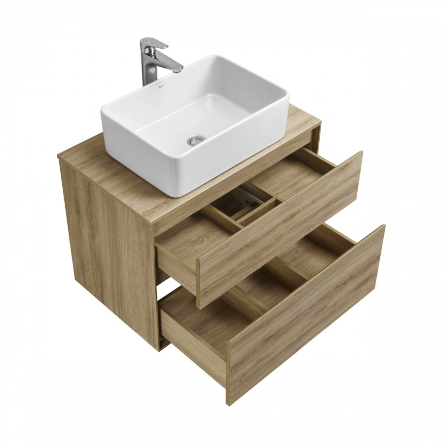 Тумба подвесная AQUATON Либерти 75 с раковиной MILA 50х35, дуб эльвезия