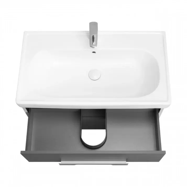 Тумба подвесная Aquaton Ар-Деко 85 с раковиной Нео-Классик 85, 2 ящика, серый кобальт