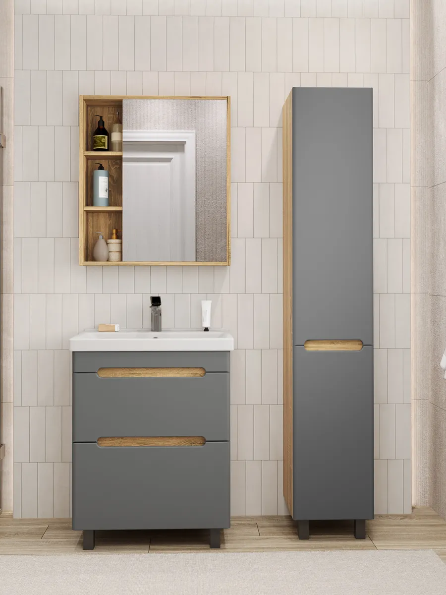 Тумба напольная SanStar Diva 50 с раковиной Фостер 50 Дуб вотан, графит софт