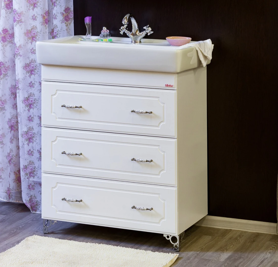 Тумба с раковиной Sanflor Ксения 80 3 ящика, напольная, белая