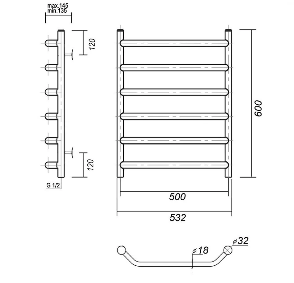 Полотенцесушитель водяной Domoterm Лаура П6 500x600 хром