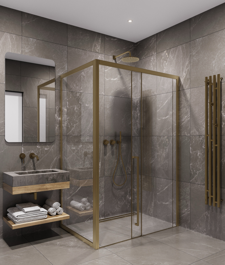 Душевой уголок Timo TDSS-120/17C-8L + TSS-900/17C-8 120x90 см, профиль матовое золото, стекло прозрачное