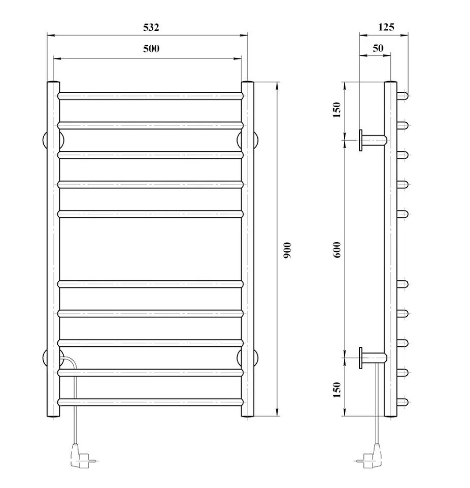 Полотенцесушитель электрический Domoterm Аврора 109-10 50х90 L левый, хром