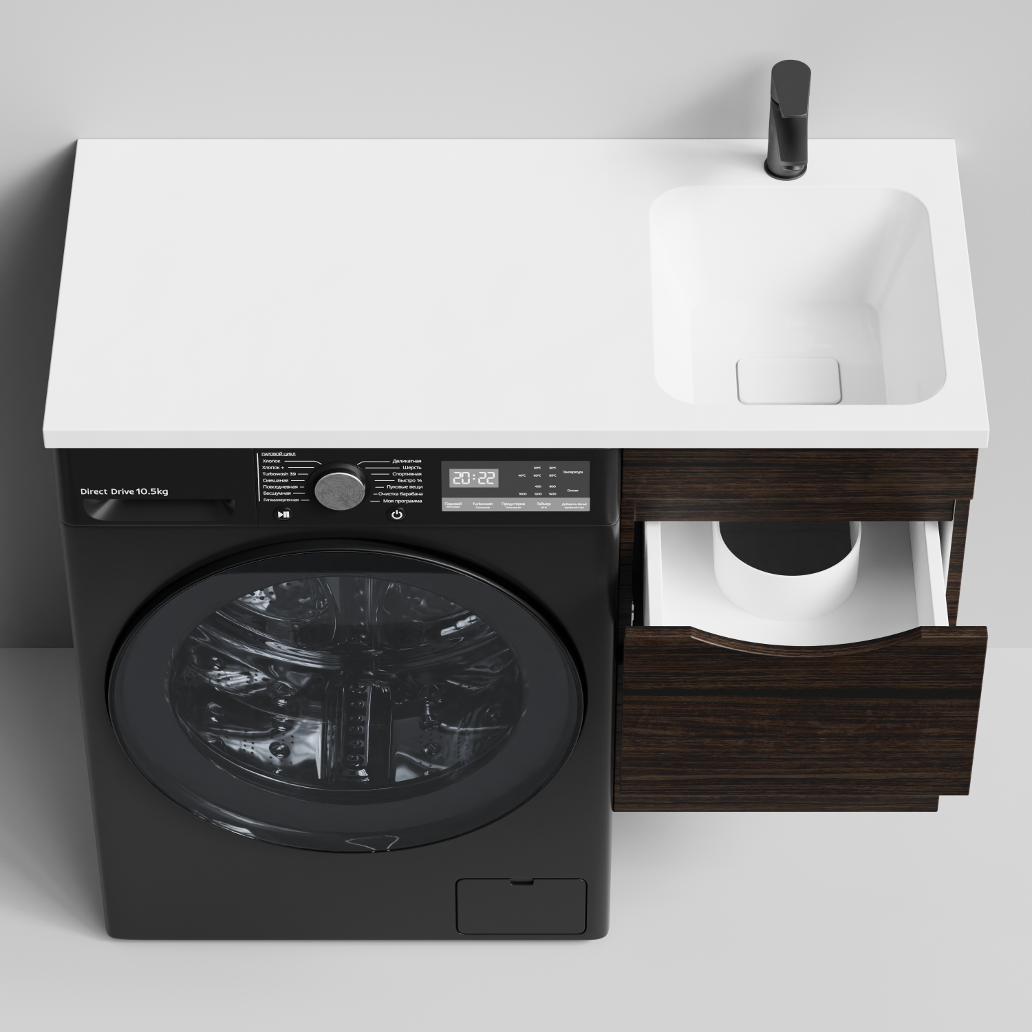 Тумба Vod-ok 38 с раковиной Смайл 100 подвесная, под стиральную машину, правая, Палисандр