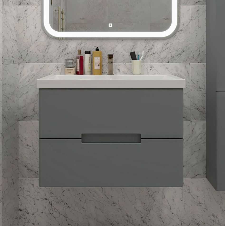 Тумба подвесная SanStar Noche 80 с раковиной Гармония 80 Графит софт