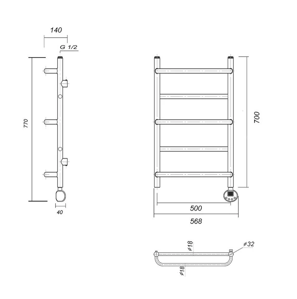 Полотенцесушитель электрический Domoterm Орфей П5 500x700 ER, хром