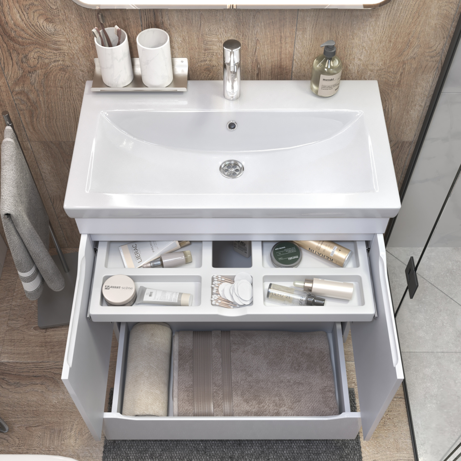 Тумба напольная Vigo Grani 800-2-1 с раковиной Como 80, 2 двери, 1 ящик, белый