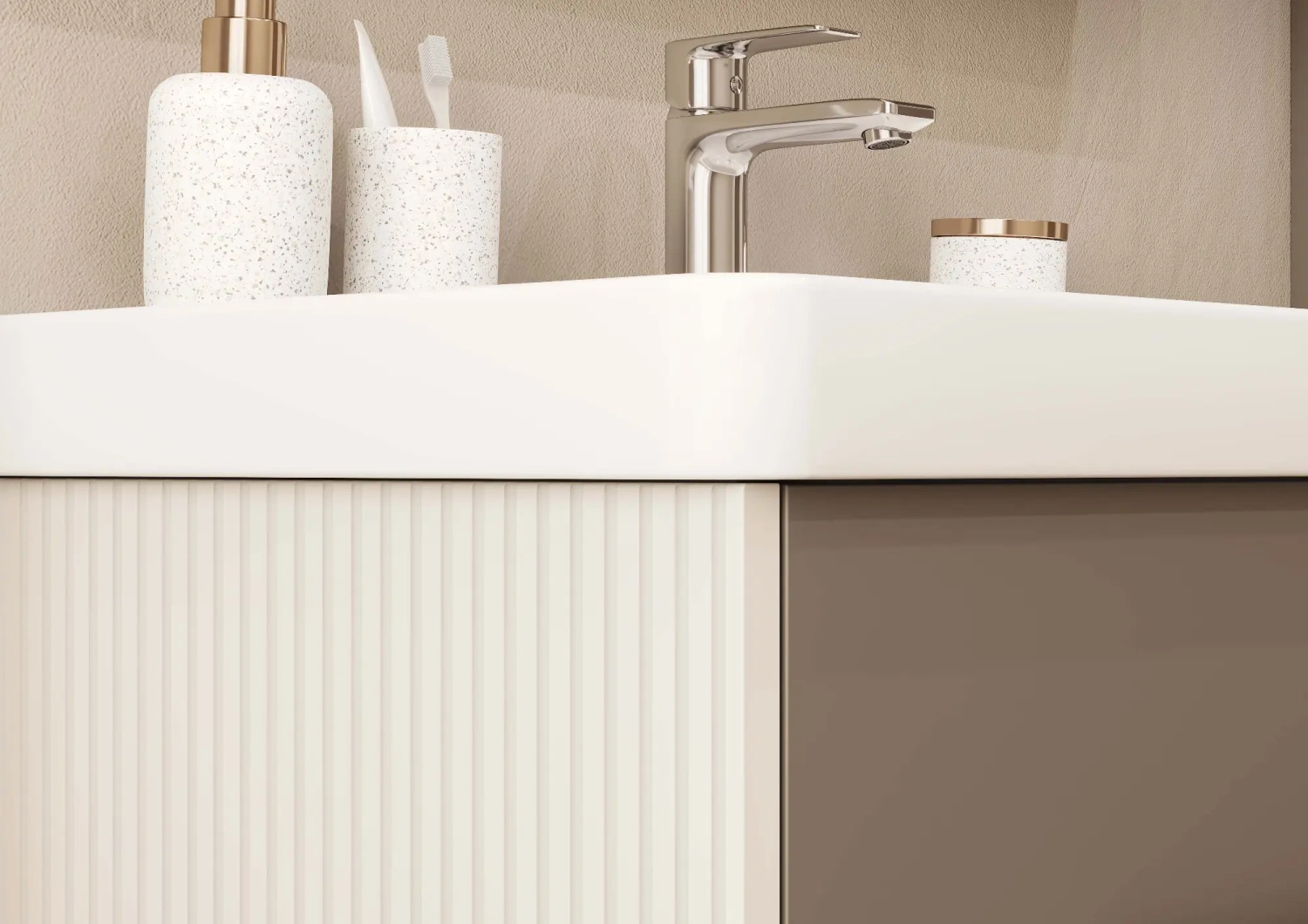 Тумба подвесная Aquaton Ар-Деко 65 с раковиной Нео 65, 2 ящика, кашемир