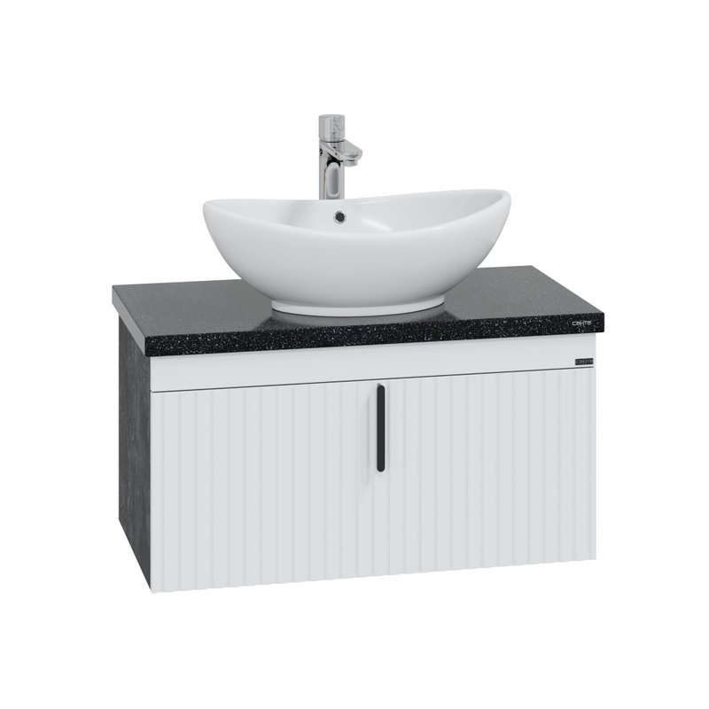 Тумба подвесная Санта Юпитер 80 с раковиной Гамма 56, 2 ящика, RAL