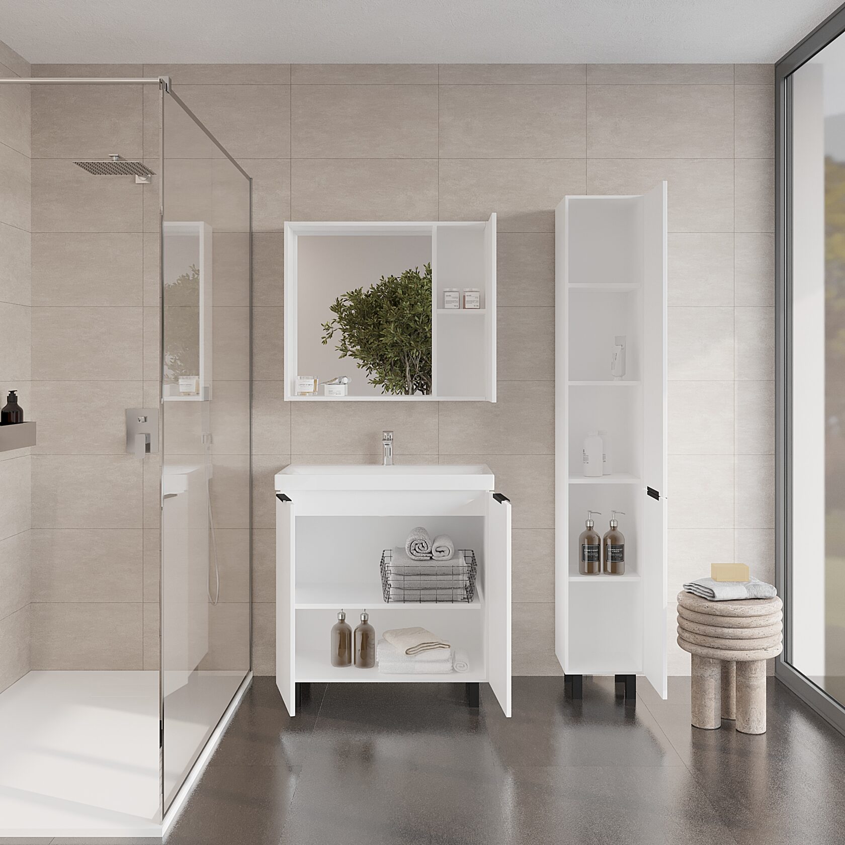 Тумба напольная Viant Берлин 60 с раковиной Moduo 60, белый