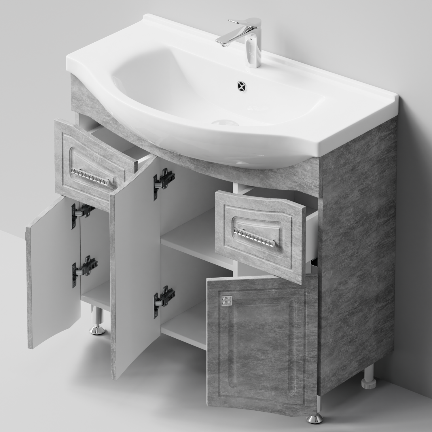 Тумба с раковиной Адам 90 напольная, Горный камень, петли слева