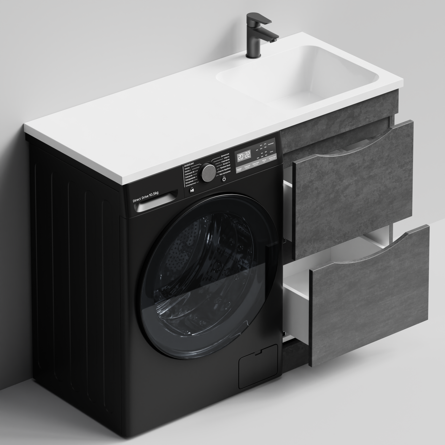 Тумба Vod-ok 48 с раковиной Смайл 110 напольная, под стиральную машину, правая, Серый камень