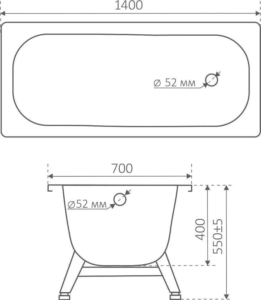 Ванна стальная Виз Antika 140x70 с рантом