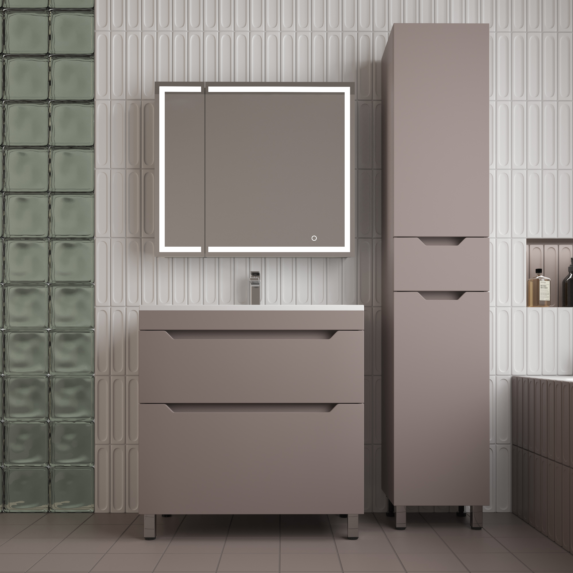 Тумба напольная Style Line Остин 80 с раковиной Фортуна 80 серый шелк, тауп темный