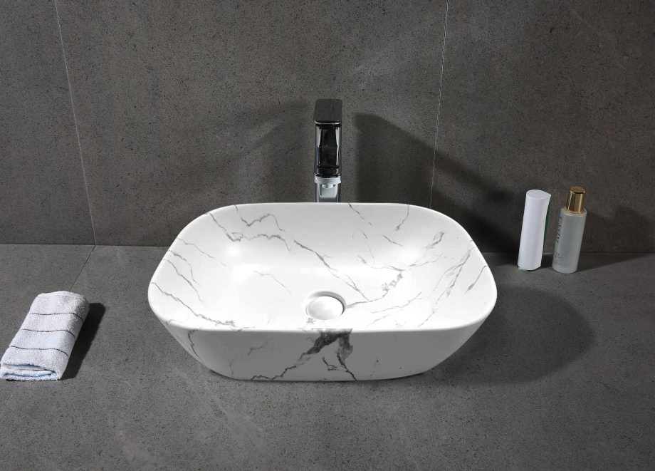 Раковина Ceruttispa CR8217MMW накладная, мрамор матовый белый, прямоугольная 500х395х145