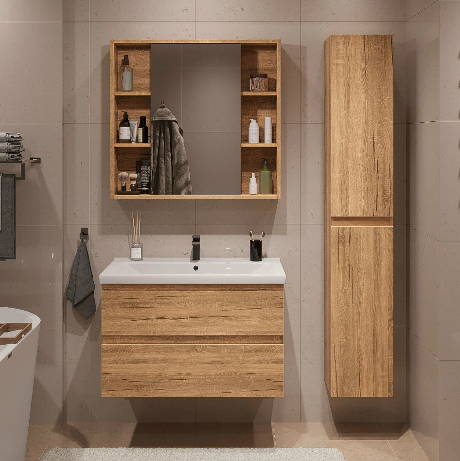 Тумба подвесная SanStar Lavanti 100 с раковиной Миранда 100 Дуб вотан