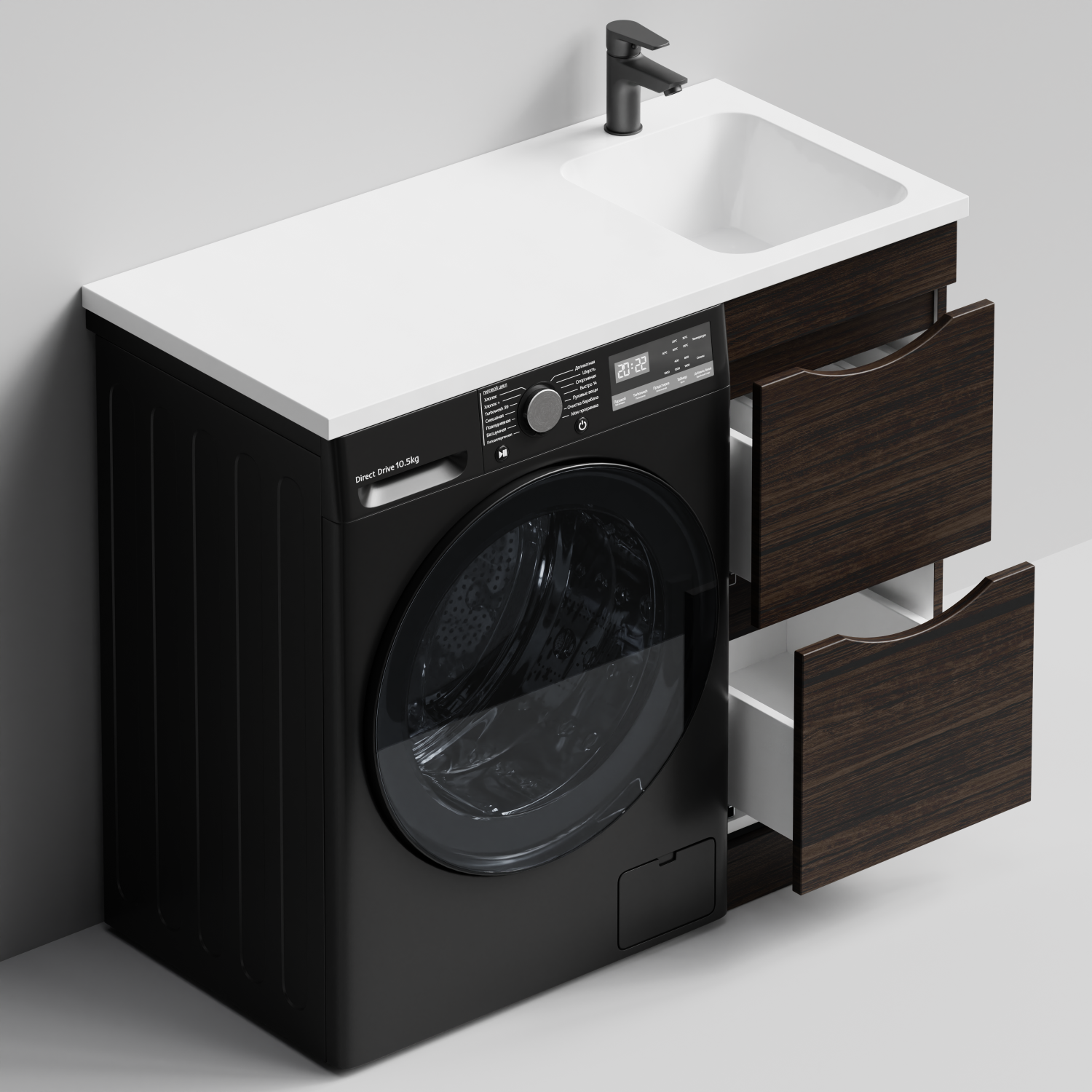 Тумба Vod-ok 38 с раковиной Смайл 100 напольная, под стиральную машину, правая, Палисандр