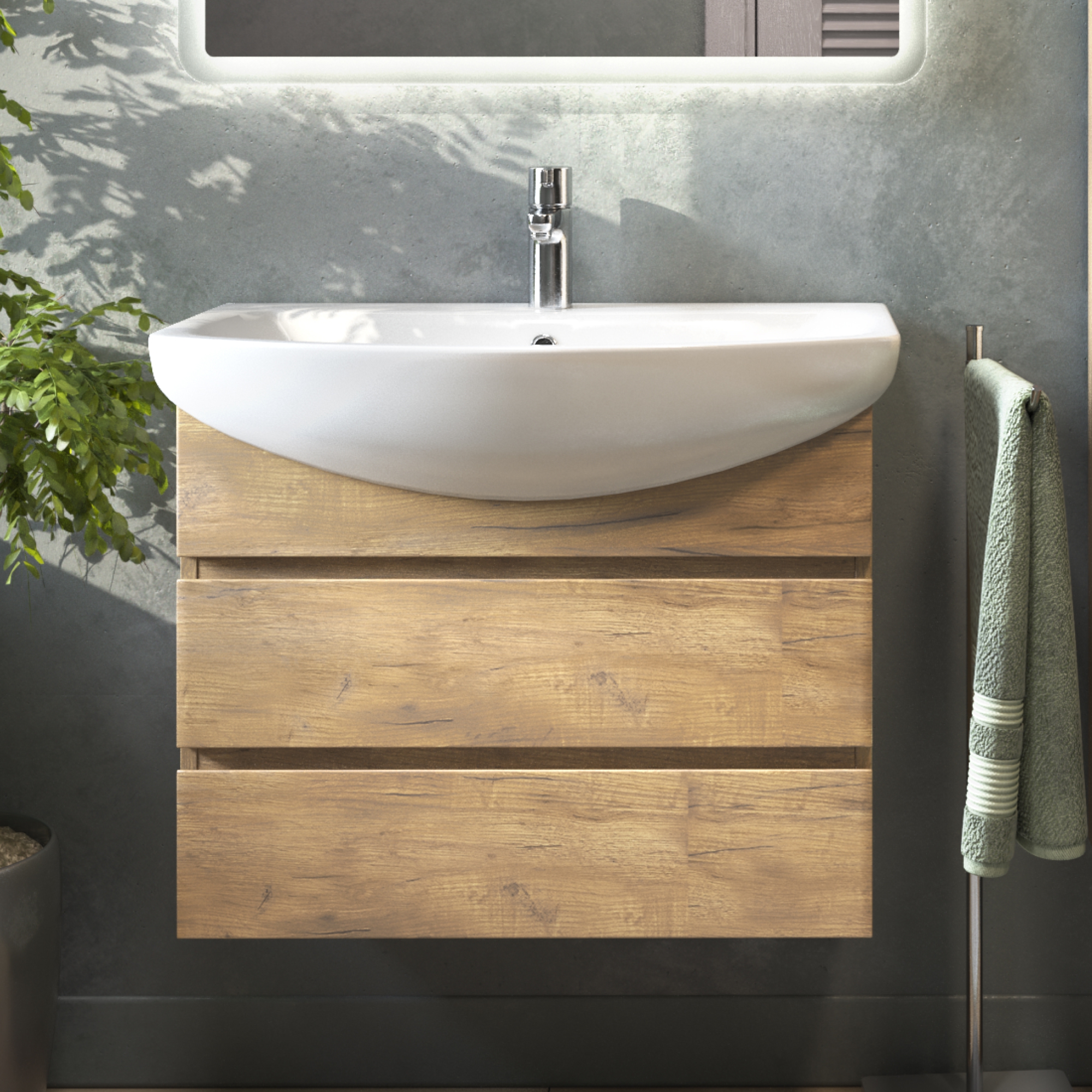 Тумба напольная Vigo Wing 60 с раковиной Балтика 60, 2 ящика, дуб золото