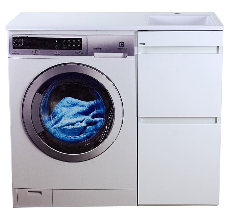 Тумба с раковиной Misty Фостер 40 с 2 ящиками, под стиральную машину, с раковиной Misty Гавана 100 R, белый