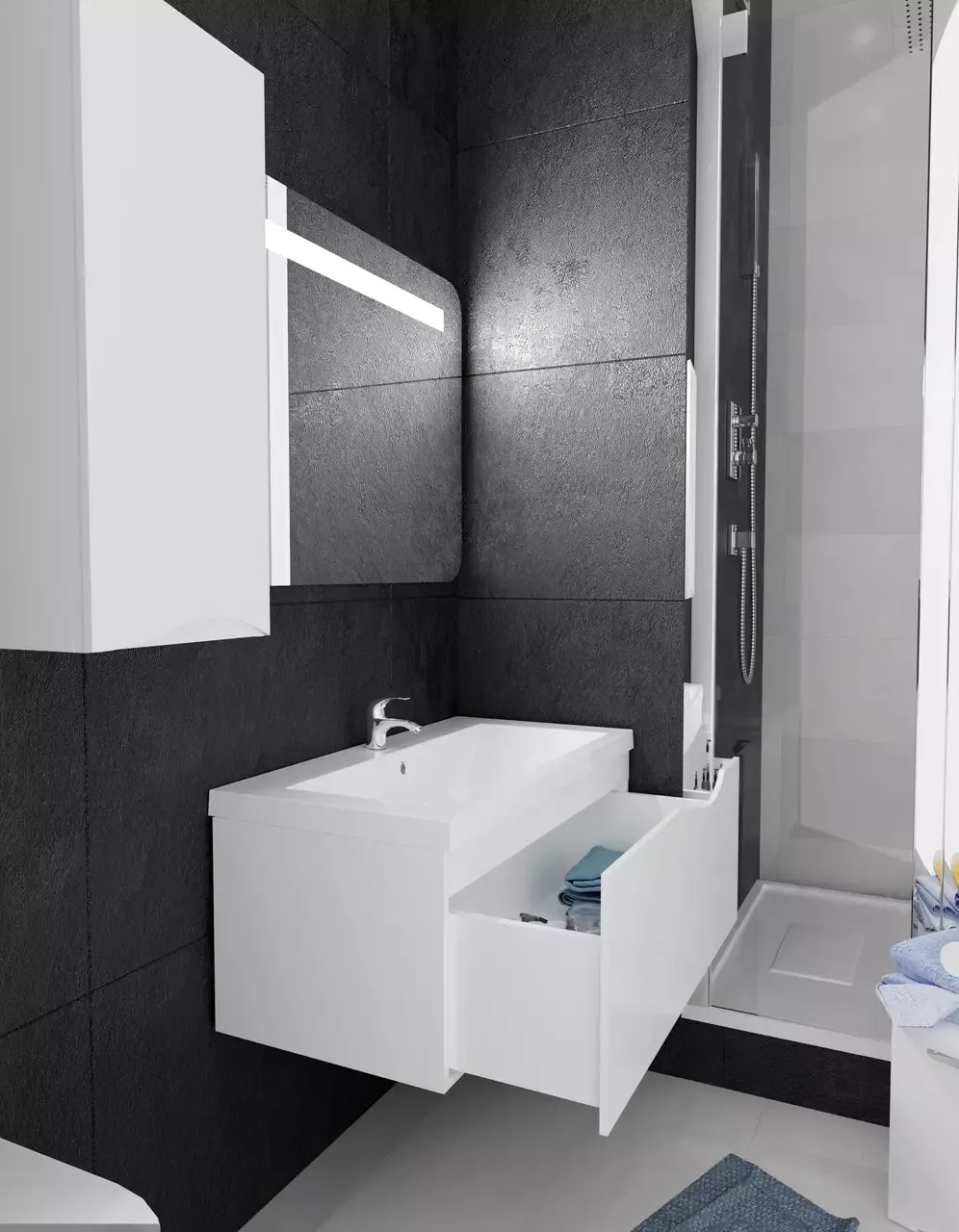 Тумба подвесная 1Marka Этюд 90П с раковиной Нота New Polytitan 90, 1 ящик, белый