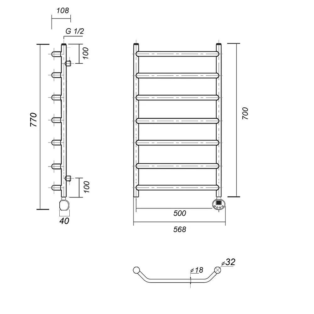 Полотенцесушитель электрический Domoterm Лаура П7 500х700 ER правый, хром