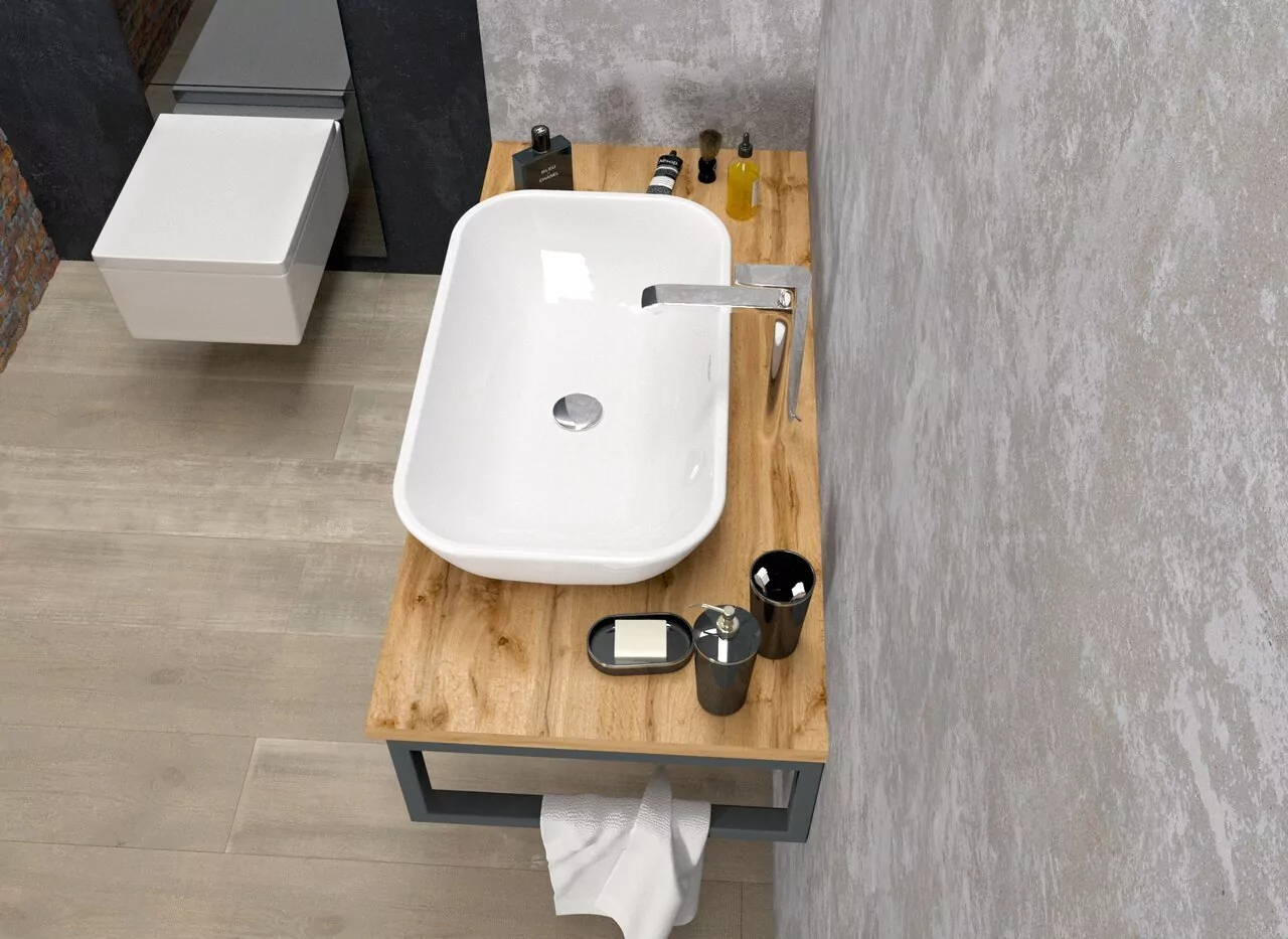 Столешница под накладную раковину 1Marka Grunge loft 100 на кронштейнах, дуб вотан