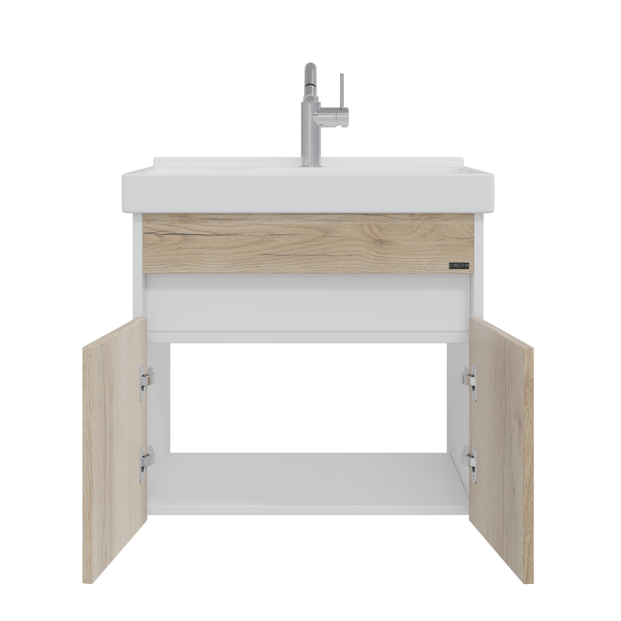 Тумба подвесная Санта Мира 60 с раковиной Fest 60, австрийский дуб, белый