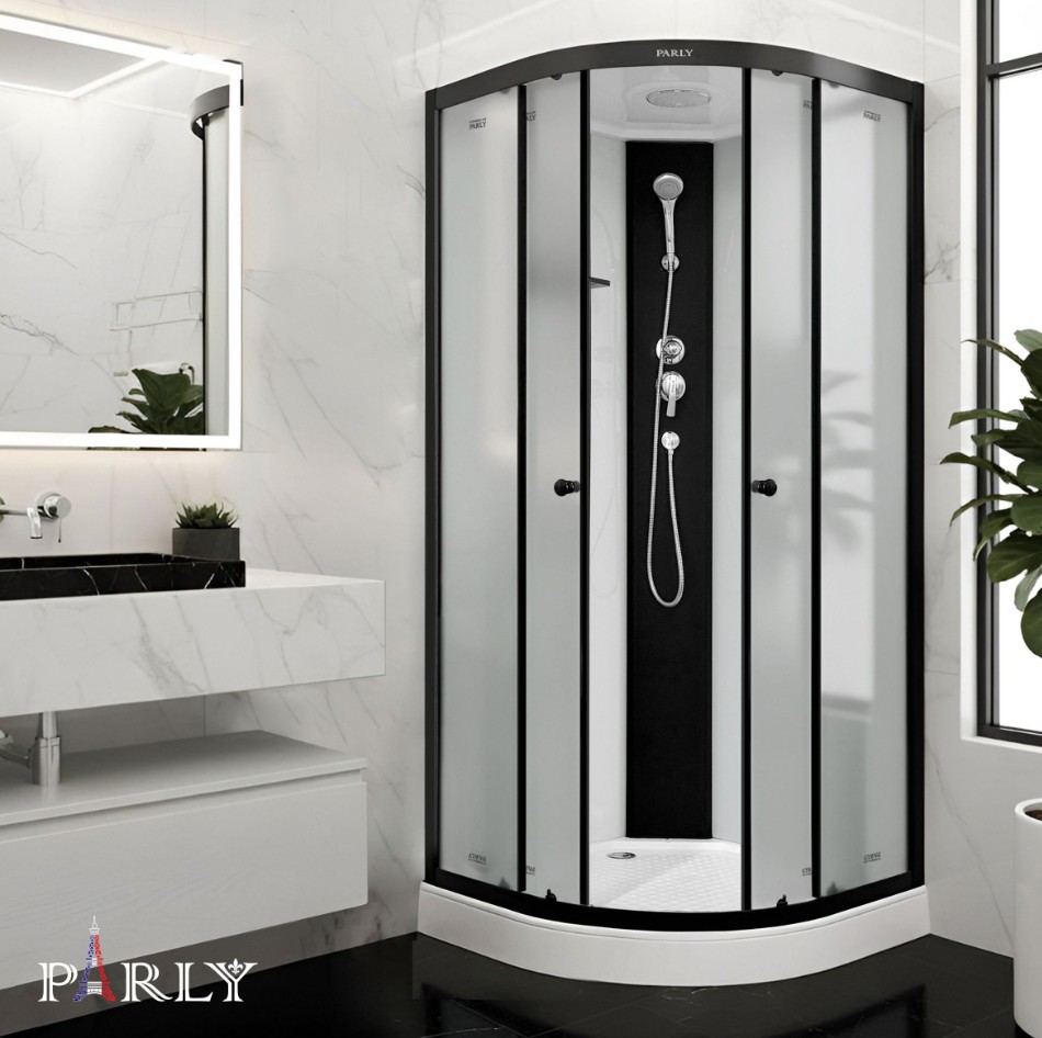 Душевой уголок PARLY BETT B931 90х90х210 1/4 круга, с поддоном, прозрачное стекло, черный