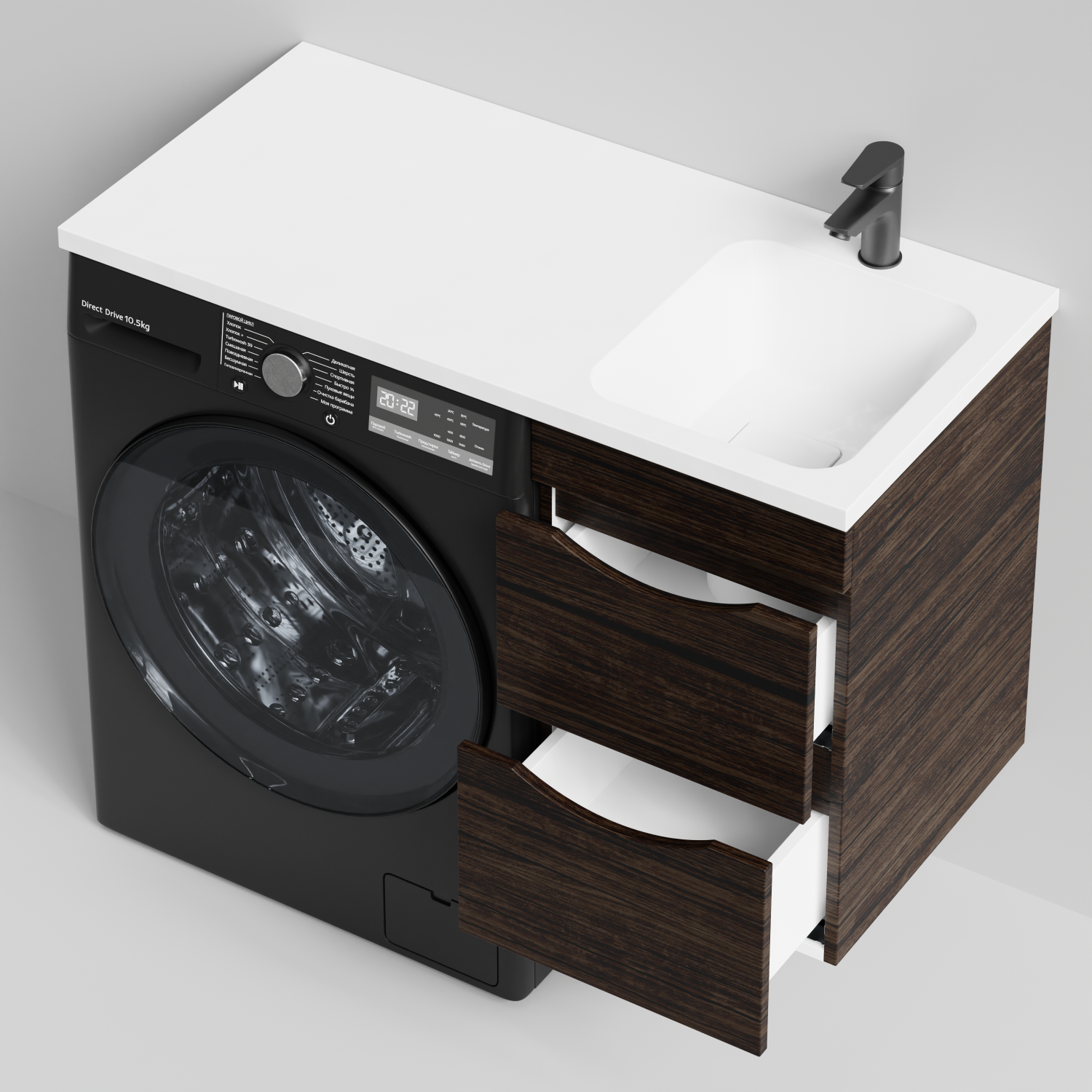 Тумба Vod-ok 38 с раковиной Смайл 100 подвесная, под стиральную машину, правая, Палисандр