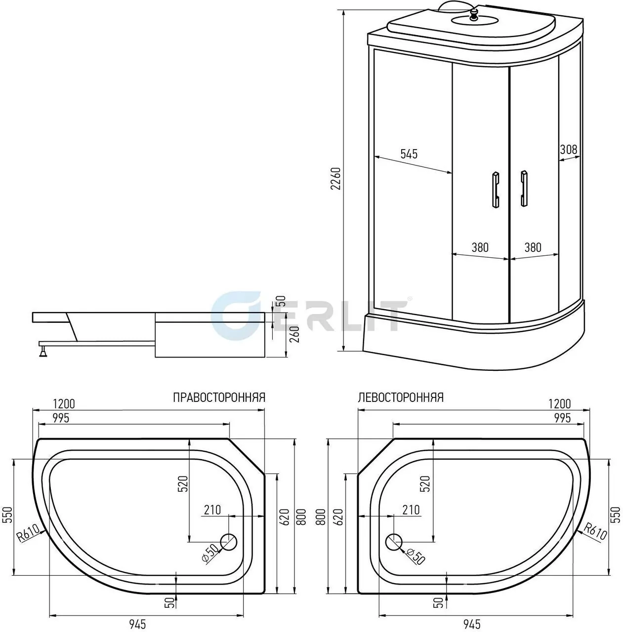 Душевая кабина Erlit ER351226L-C4 120x80