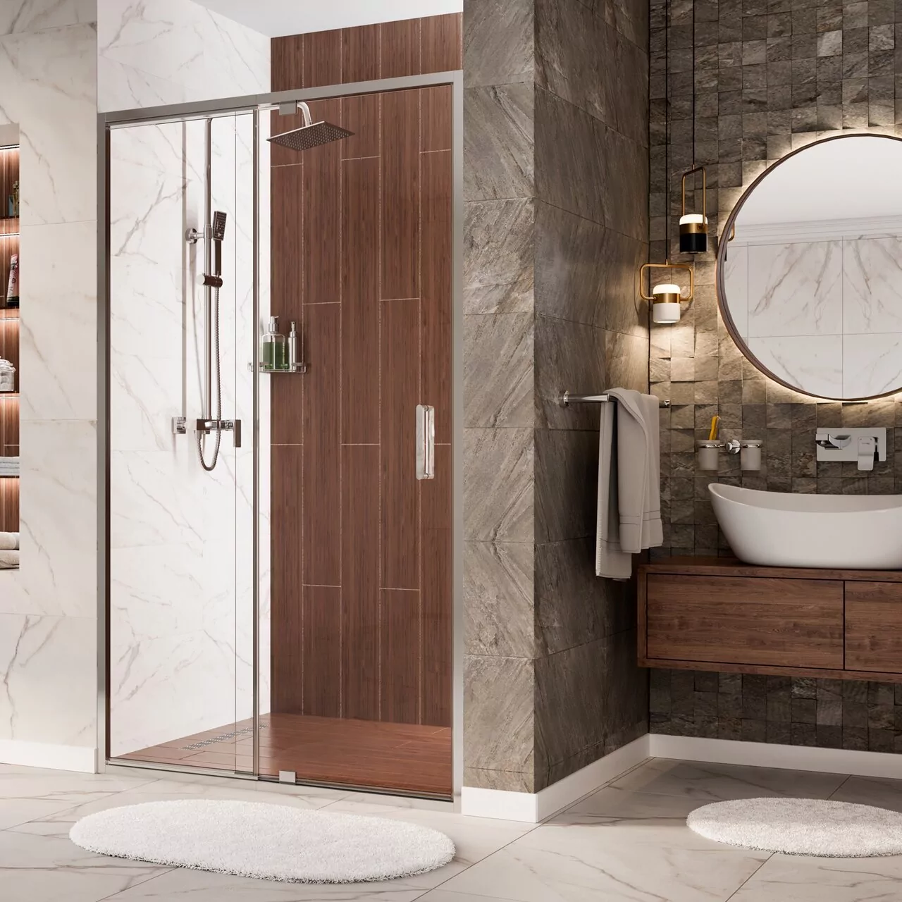 Душевая дверь WasserKraft Berkel 48P12 100 в нишу, распашная, прозрачное стекло, хром