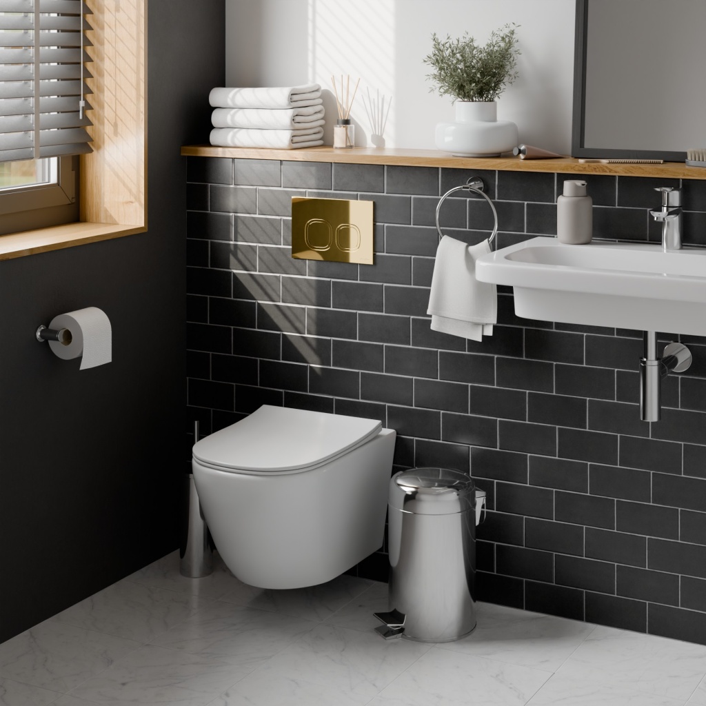 Комплект 3в1 IBERICA BLANCA инсталляция SILENCIO, унитаз BILBAO ALTO белый, кнопка смыва ESTI-Q золото глянцевое (IB001.BLA.234.836)