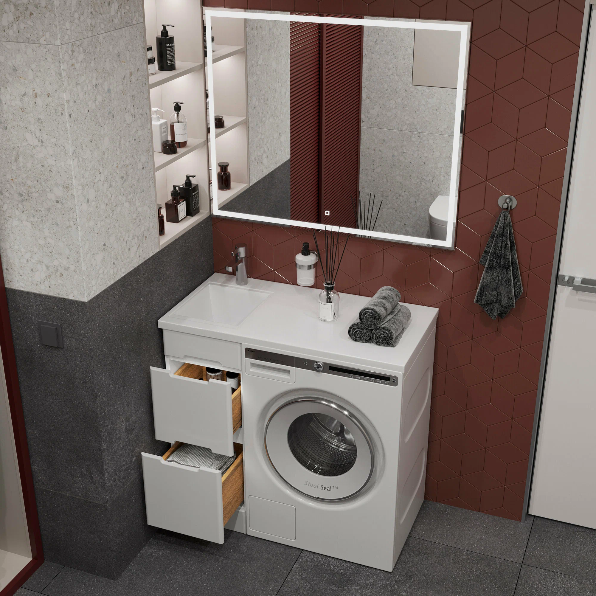 Тумба напольная SanStar Толедо 40 с раковиной Даллас 100 левый белая