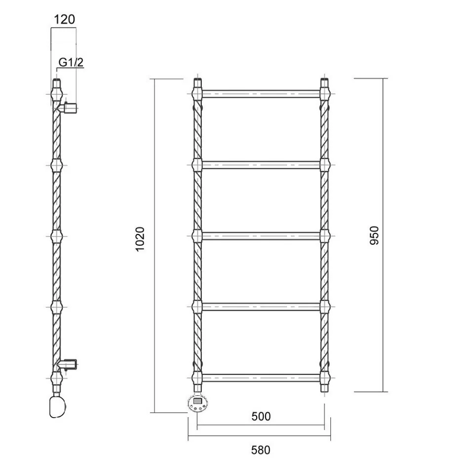 Полотенцесушитель электрический Domoterm Винтаж П5 500х950 EL левый, античная бронза