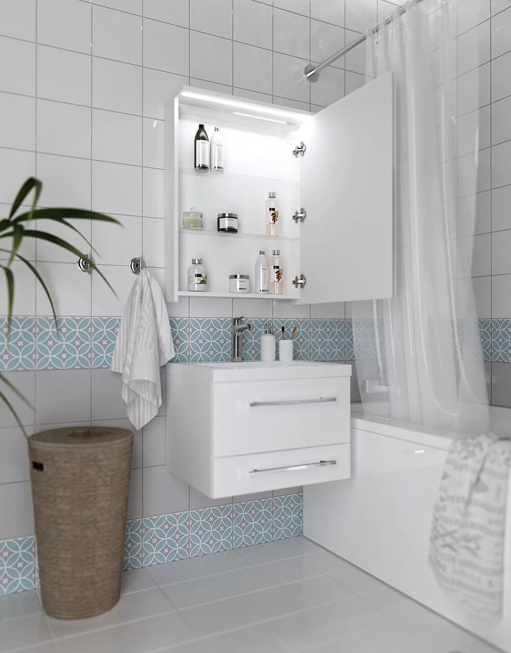 Зеркало-шкаф 1Marka Соната 60, свет, 1 дверь, белый