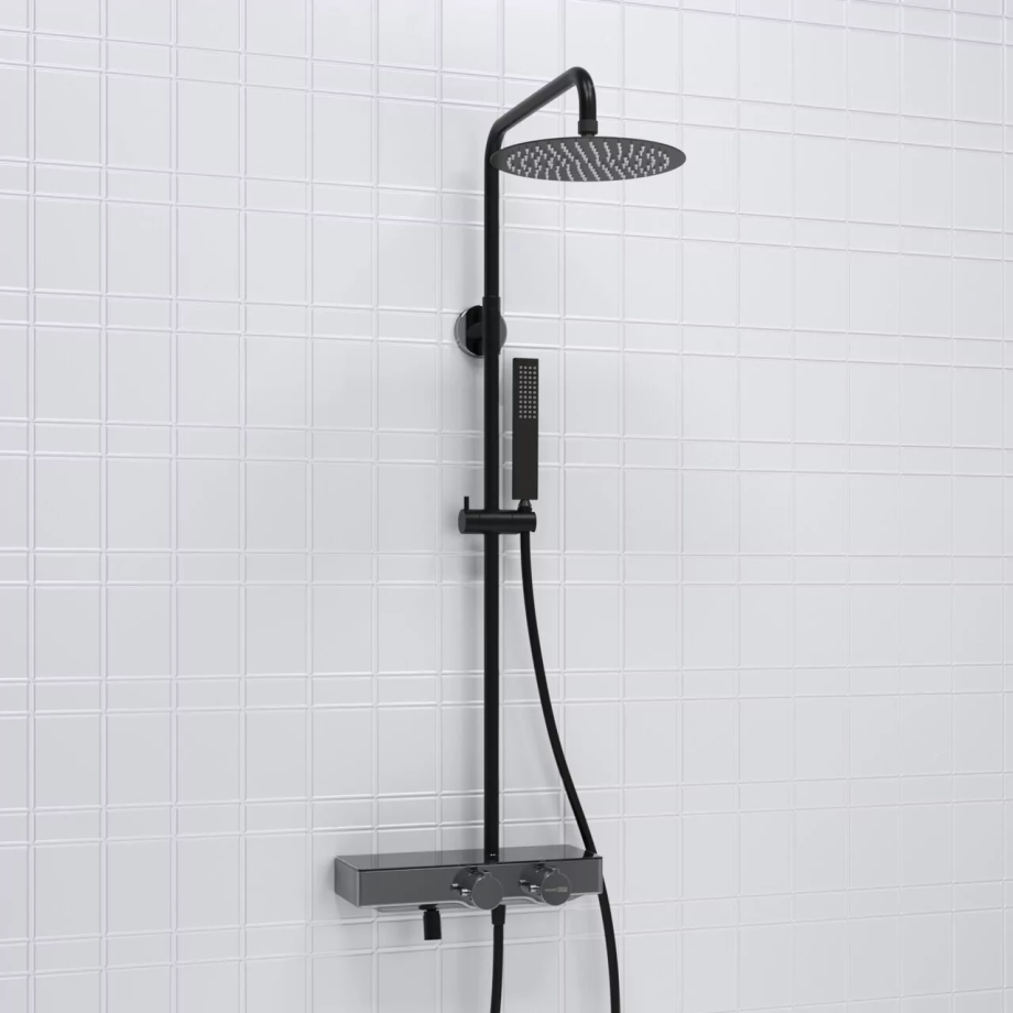 Душевая стойка WasserKraft A114.258.218.CB Thermo хром/черный Soft-touch