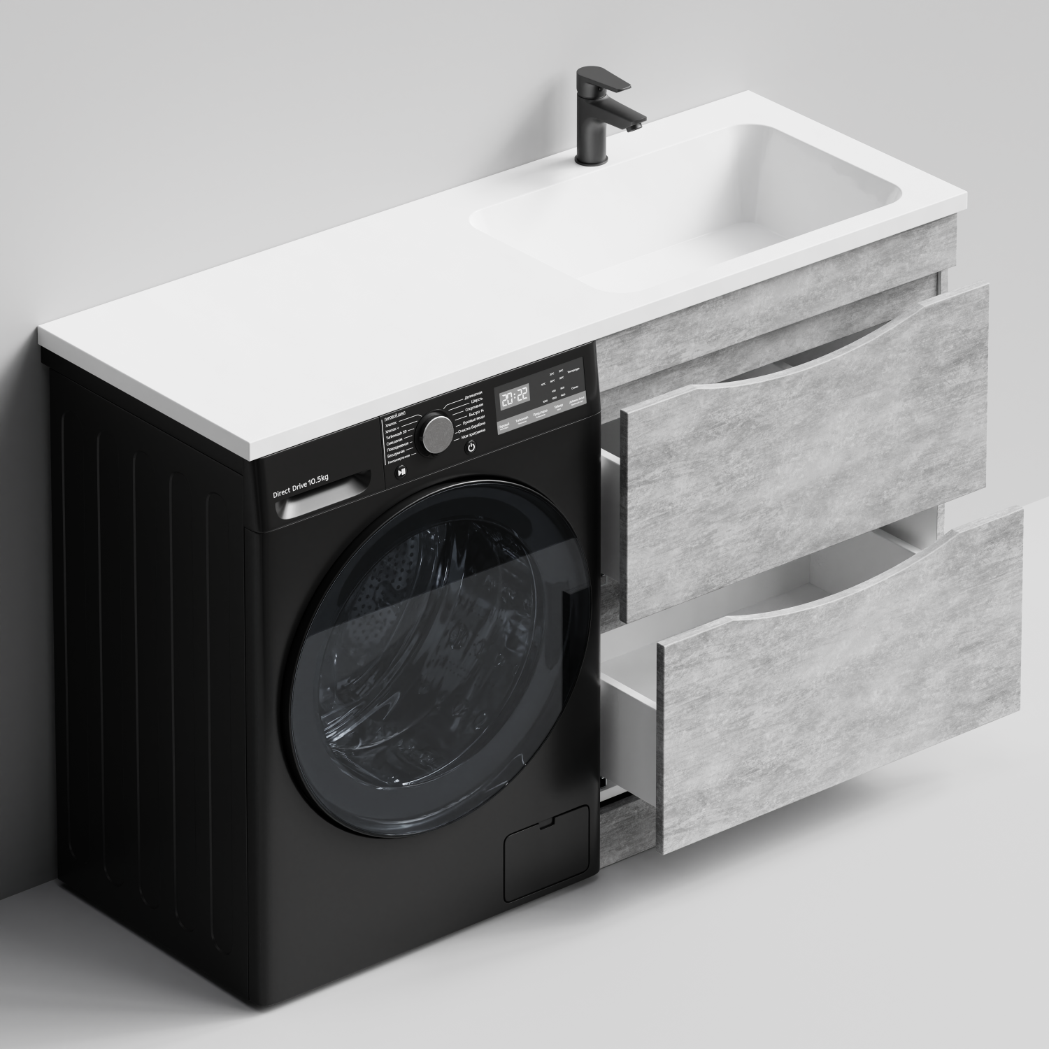 Тумба Vod-ok 68 с раковиной Смайл 130 напольная, под стиральную машину, правая, Горный камень