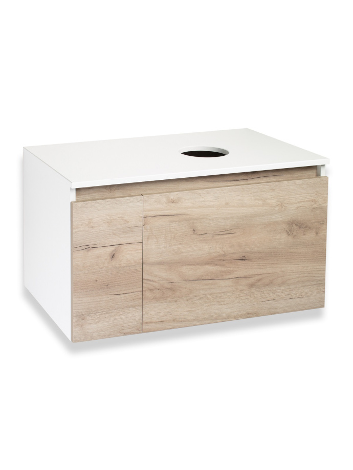 Тумба подвесная Runo Бари 80 под накладную раковину, крафт дуб/белый