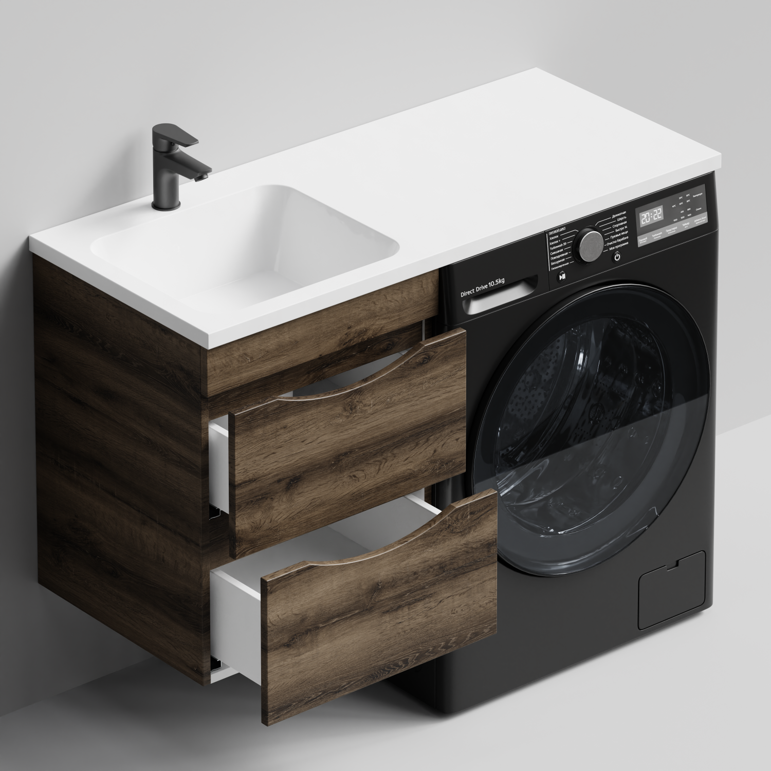 Тумба Vod-ok 48 с раковиной Смайл 110 подвесная, под стиральную машину, левая, Дуб крымский коричневый
