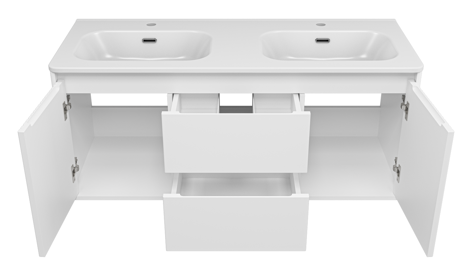 Тумба с раковиной Brevita Wine 120 подвесная (белая) с раковиной Brevita Onda 120 с двумя чашами