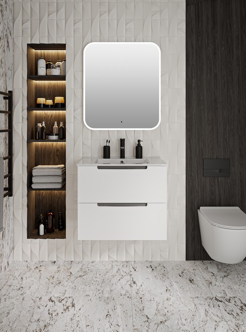 Тумба подвесная Runo Лина 70 с раковиной Teffy 70, белый