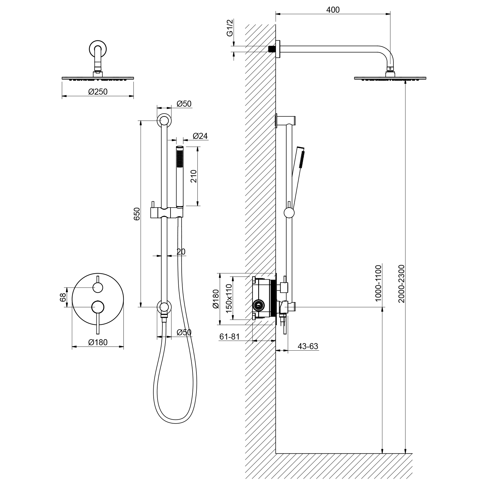 Душевая система встроенная Timo Saona SX-2309/03SM черный