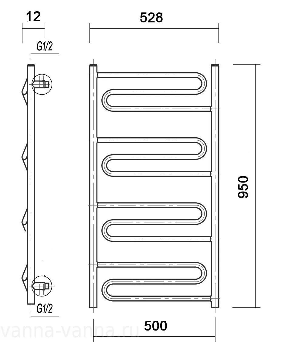 Полотенцесушитель водяной Domoterm Офелия П12 500x950 АБР античная бронза