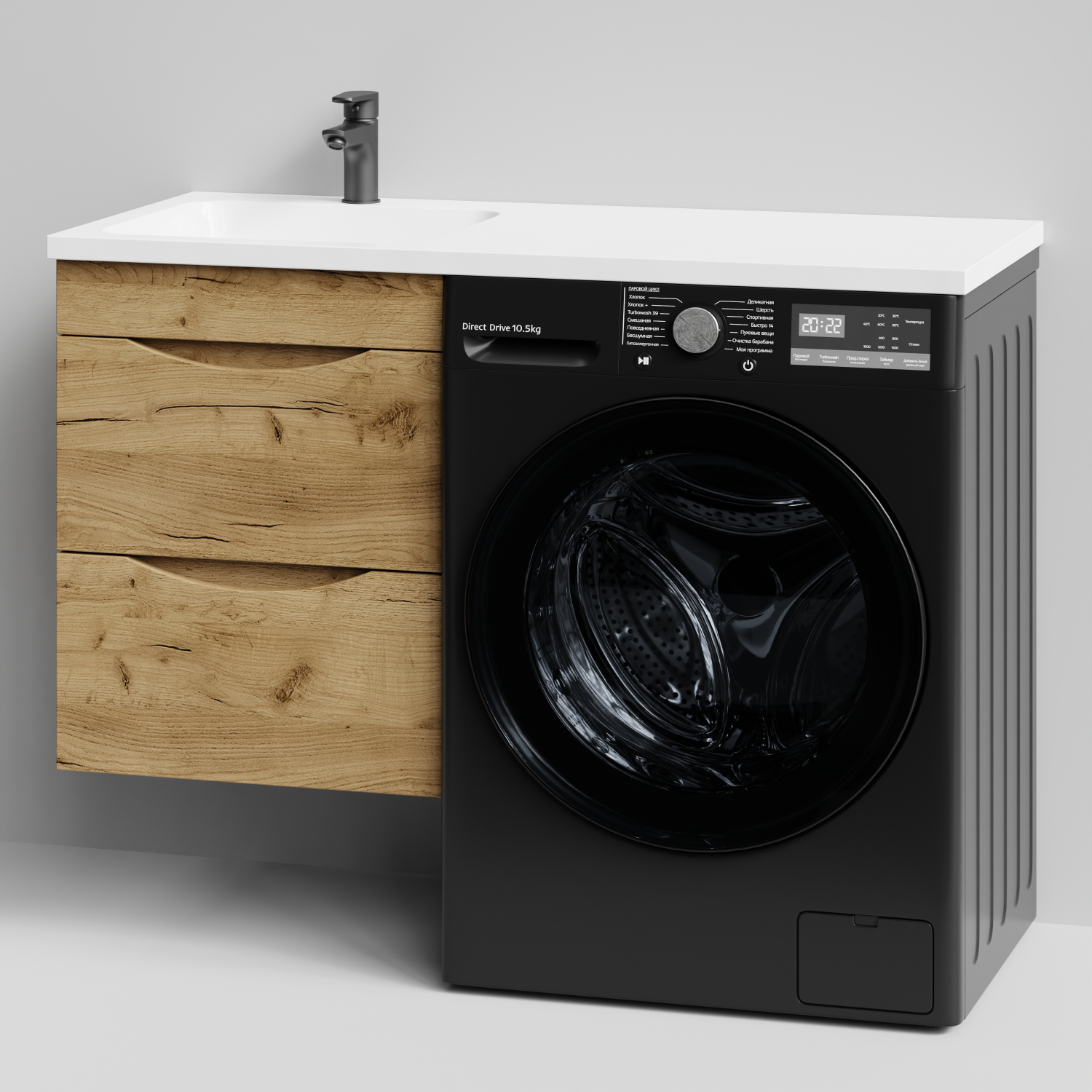 Тумба Vod-ok 48 с раковиной Смайл 110 подвесная, под стиральную машину, левая, Дуб Тортуга