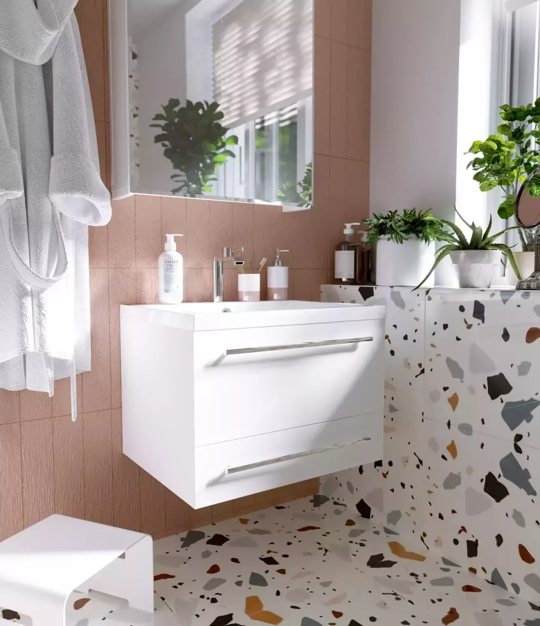 Тумба подвесная 1Marka Соната 58П с раковиной Нота New Polytitan 58, 2 ящика, белый