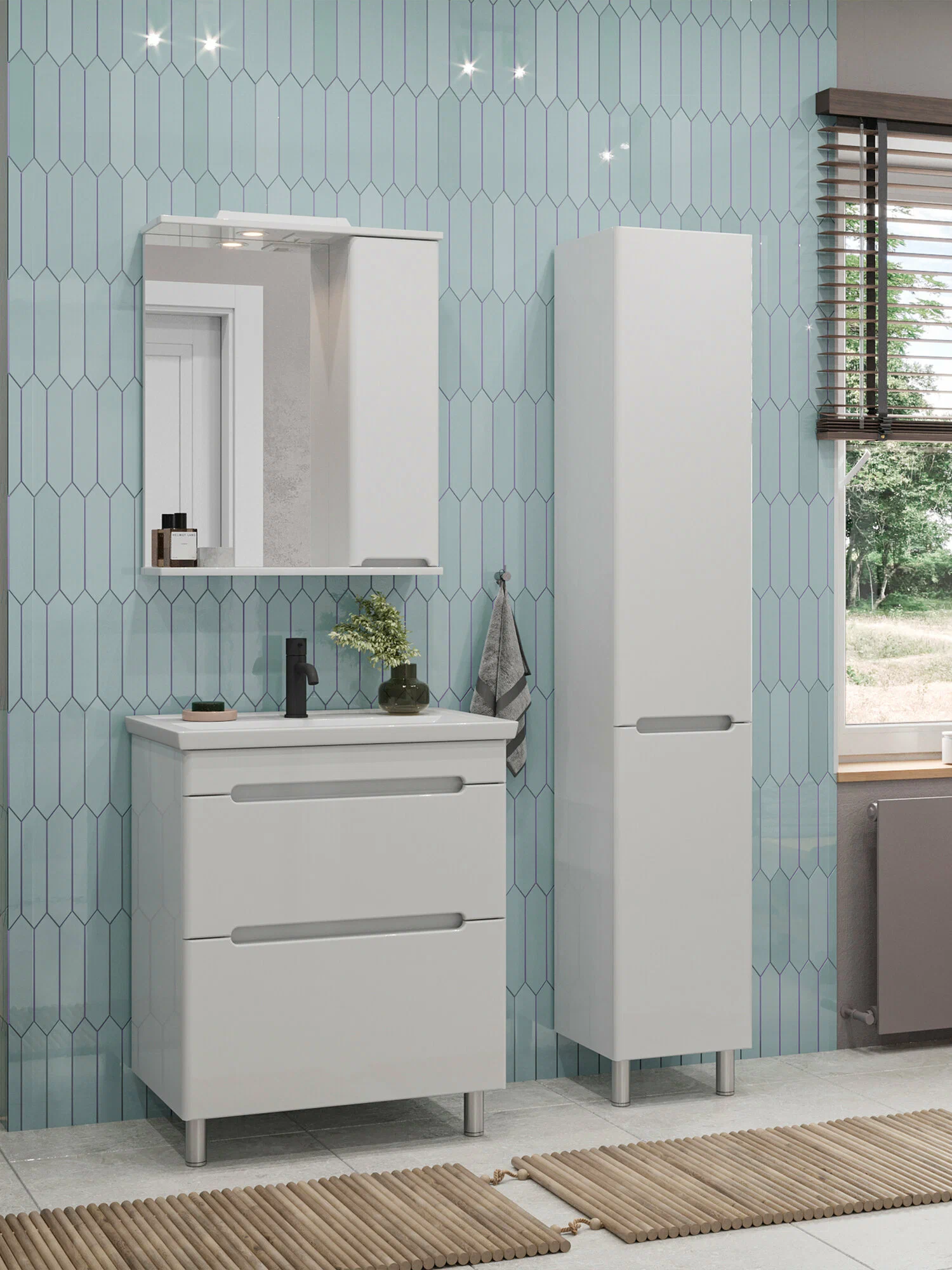 Тумба напольная SanStar Адель 70 с раковиной Фостер 70, белая