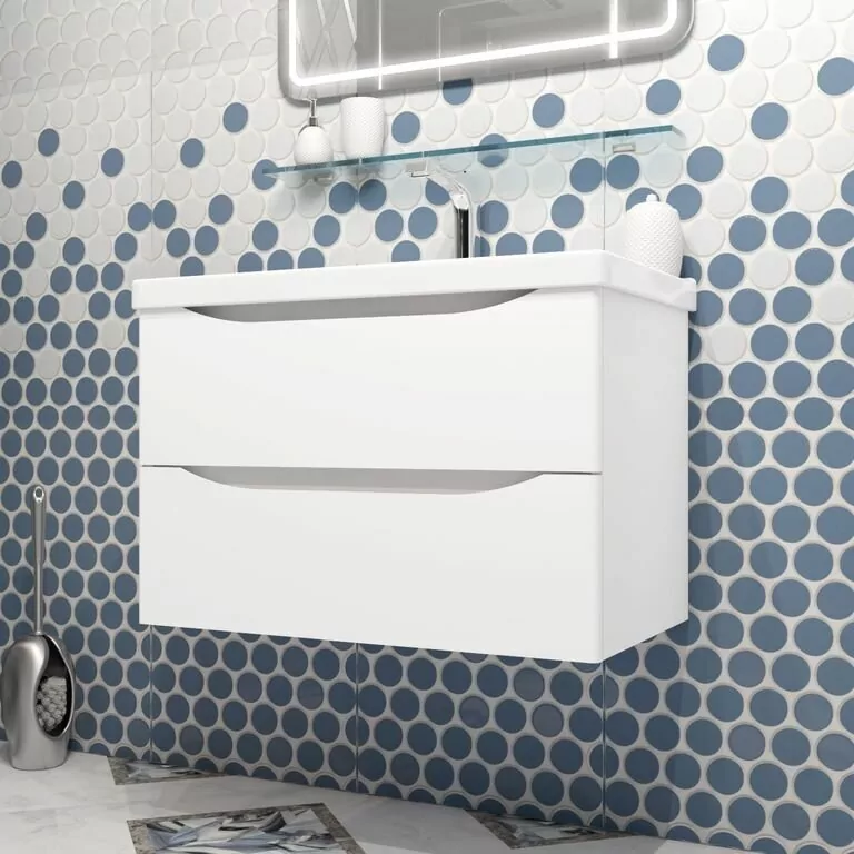 Тумба подвесная Opadiris Элеганс 80 белая с раковиной CeraStyle Frame 80