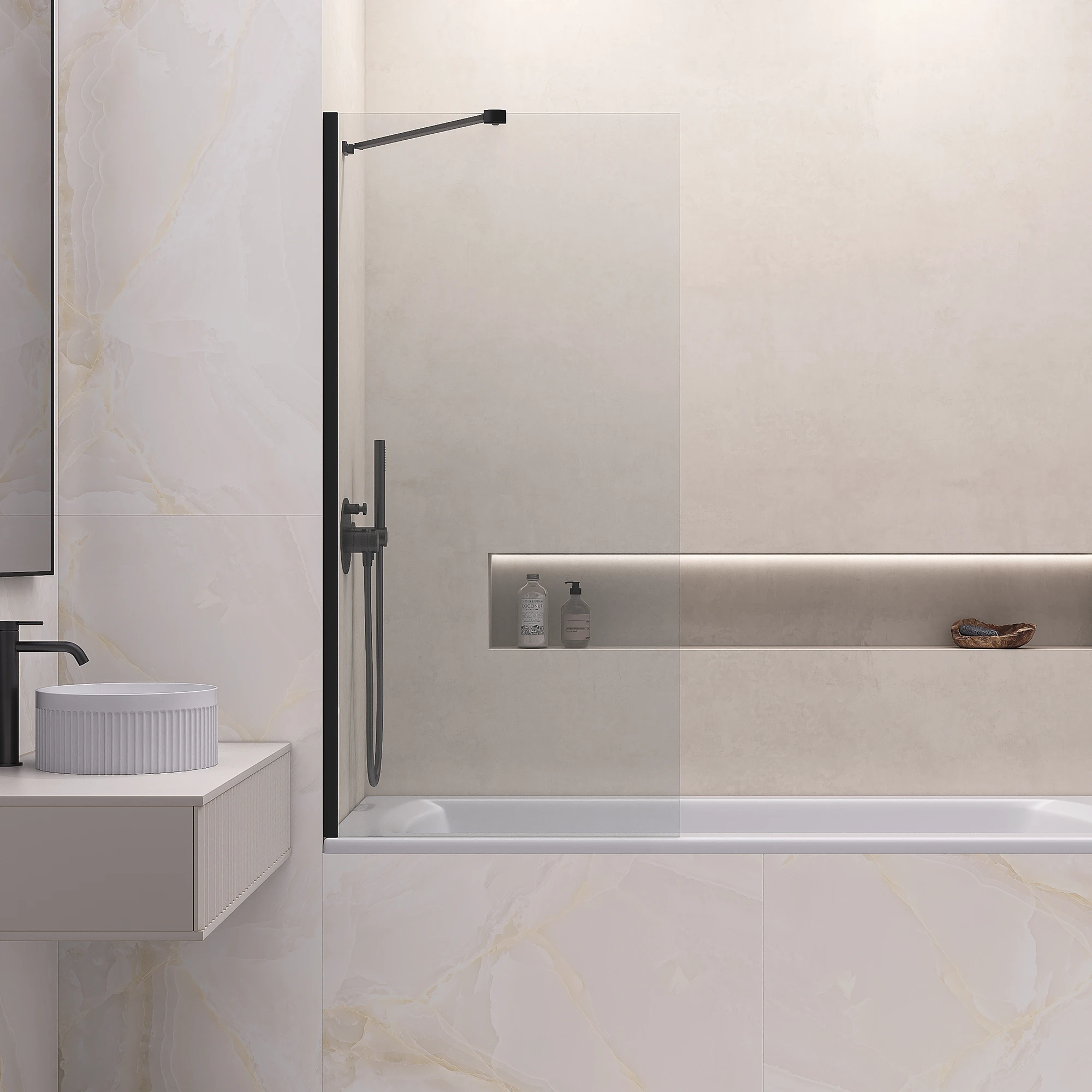 Шторка на ванну RGW SC-50B стекло Прозрачное, профиль Черный, 60 см от магазина Vanna-Vanna.ru!