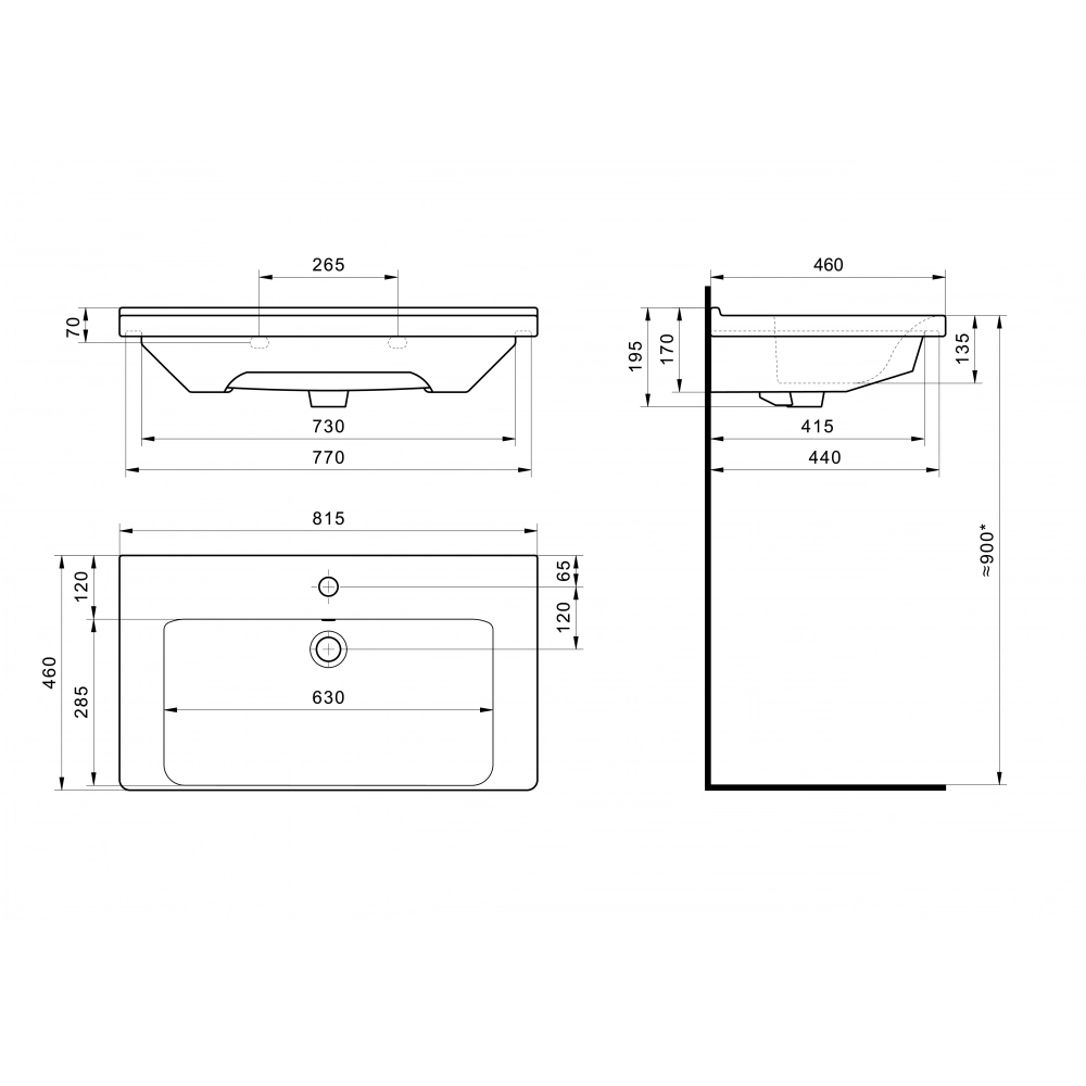 Тумба с раковиной Francesca Доминго М 80 напольная, 3 двери, 2 ящика, белая