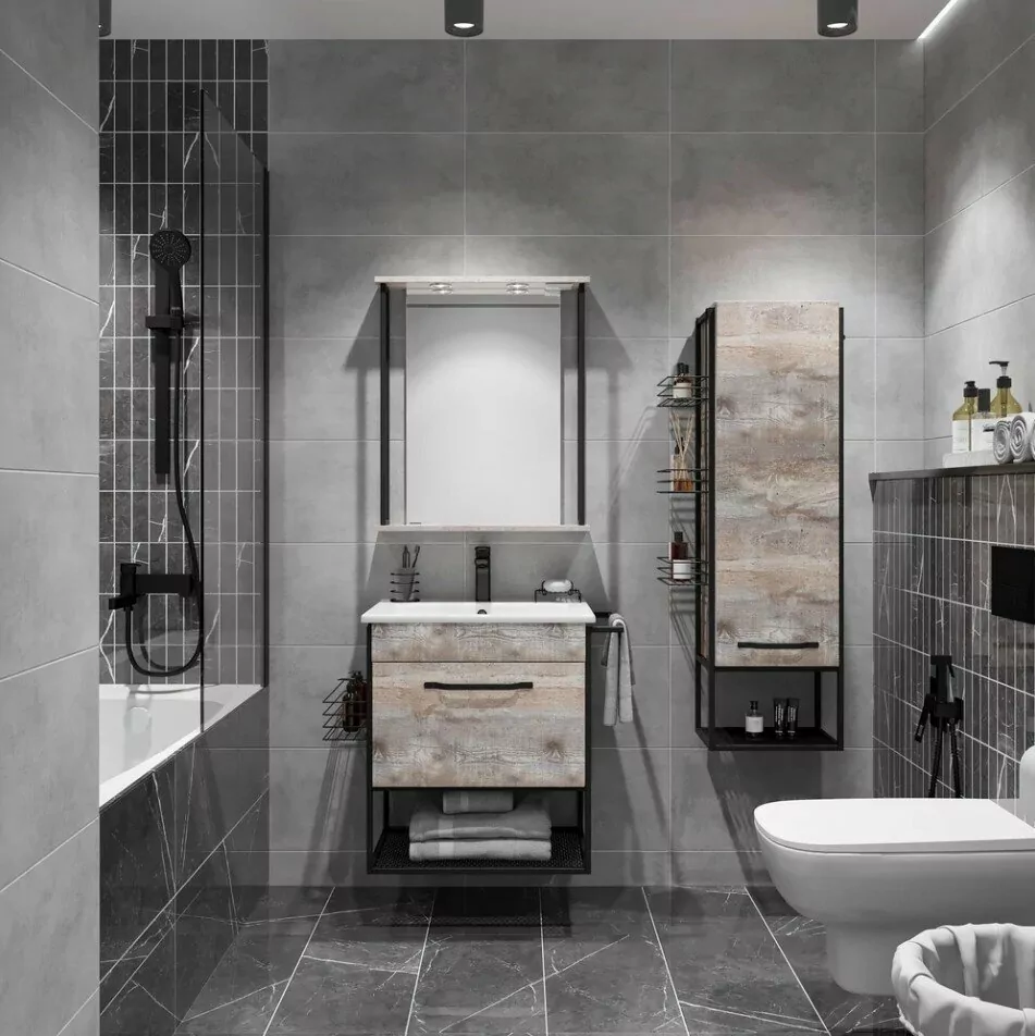 Тумба с раковиной Sanflor Бруклин 60 подвесная, бетон пайн, экзотик